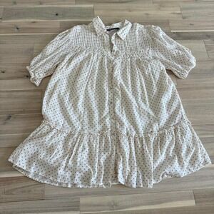 Zara white polka dot dress with ruffles and button up front. Size: XS